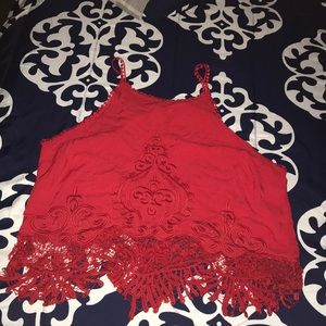 Red crop top with lace detail